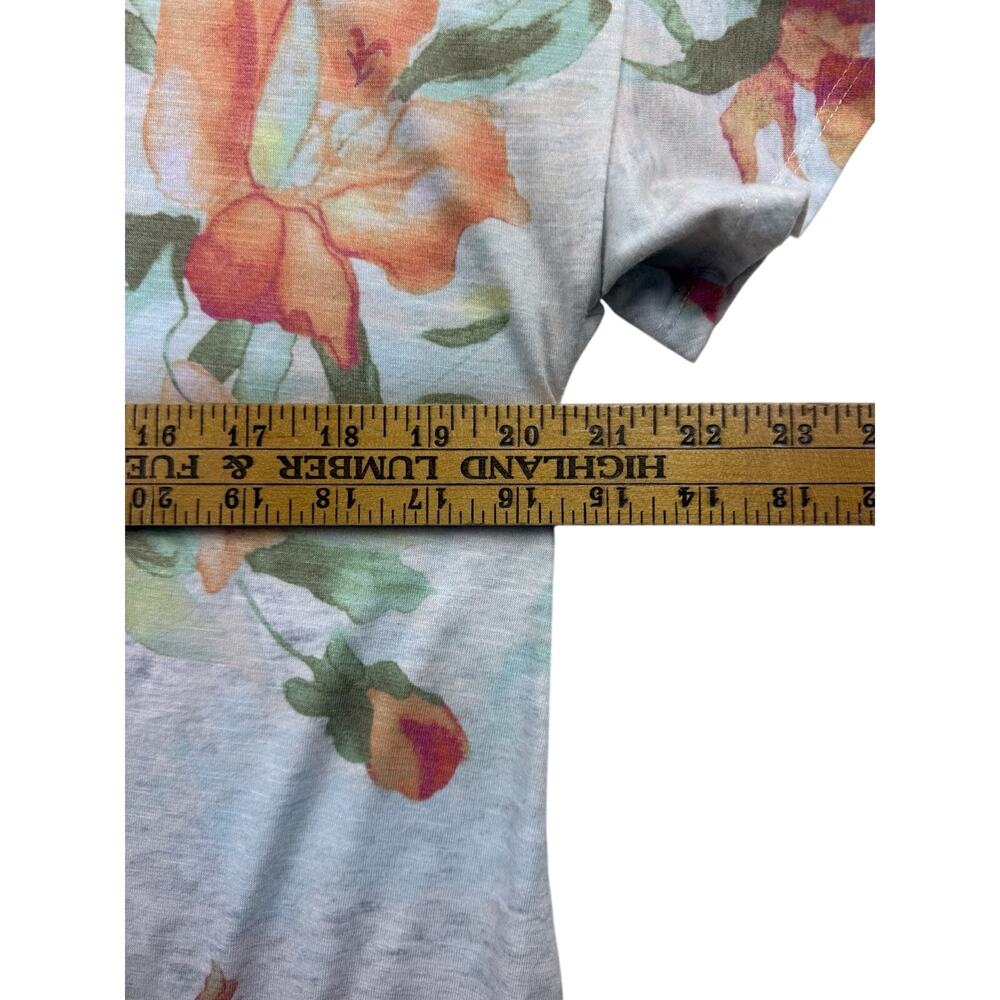 Democracy Top Flutter Sleeve White Orange Floral Beachy Tie Waist Womens Large - Picture 6 of 7